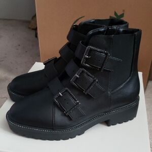 Stylish Triple Buckle Black Moto Boots for Women